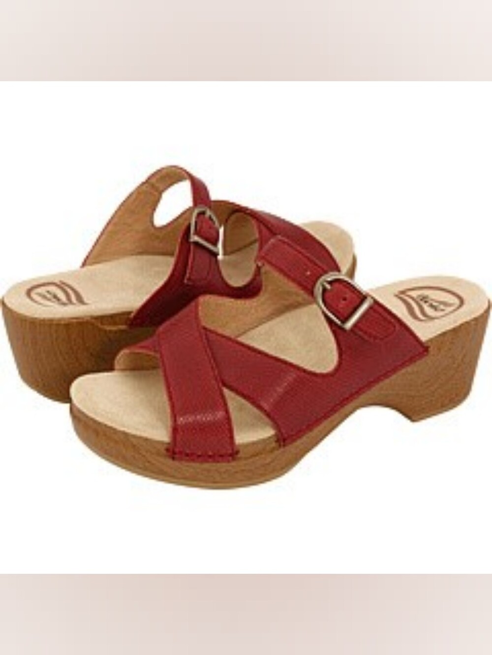 Dansko Sela Red Berry Leather Wedge Slide Sandals, Size EU 40/US 9.5-10